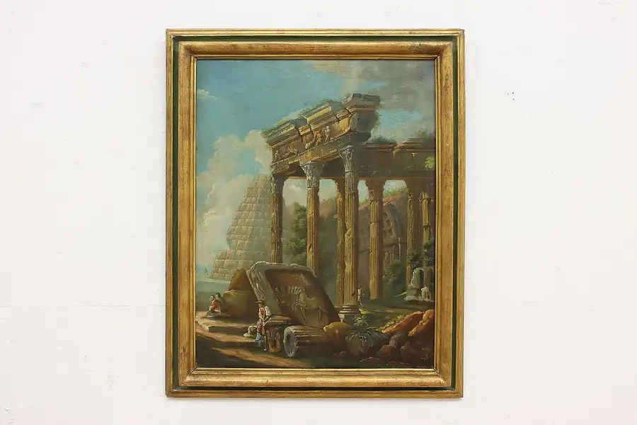 Main image of Classical Greek Ruins Antique Original Oil Painting 39"