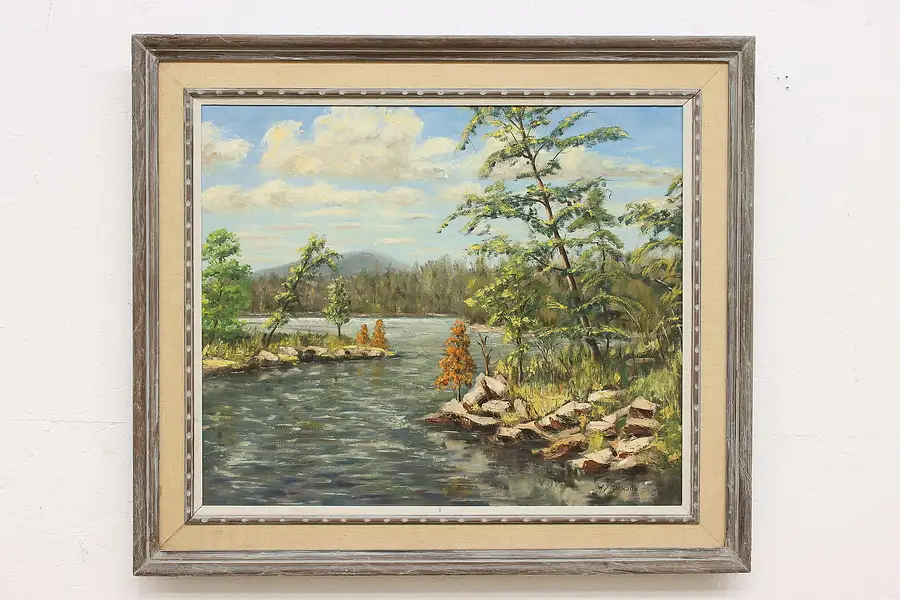 Main image of Autumn Lake Vintage Original Oil Painting, Dawson 37.5"