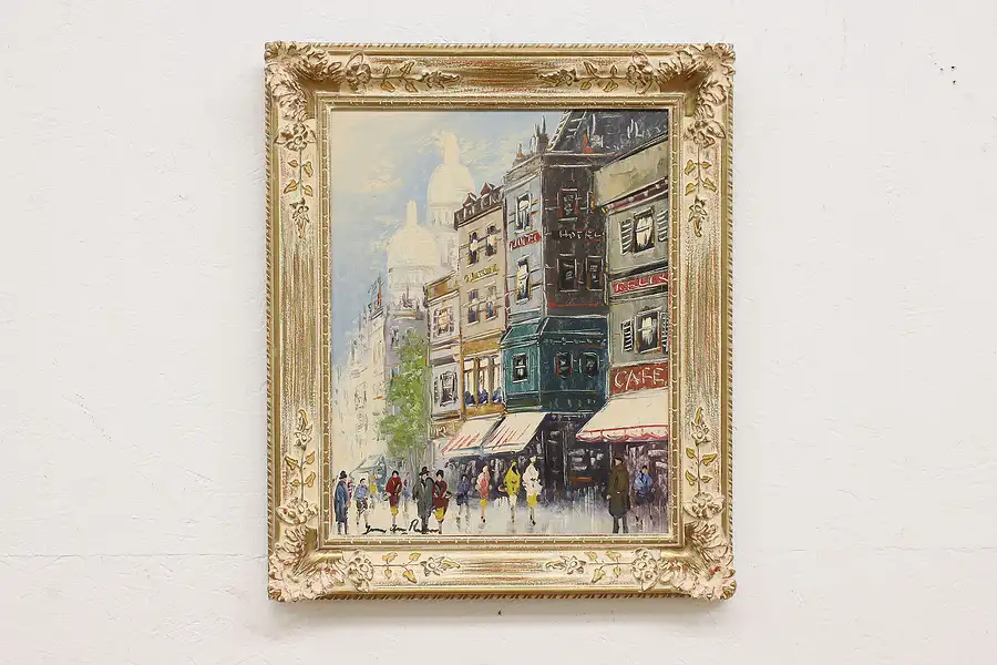 Main image of Paris Montmartre Vintage Original Oil Painting Signed 25.5"