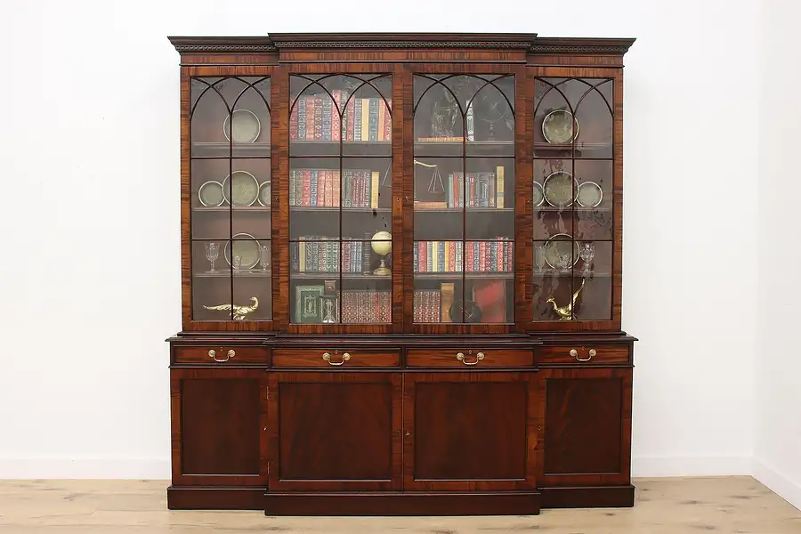 Main image of Georgian Antique Mahogany Bookcase China Cabinet, Wavy Glass