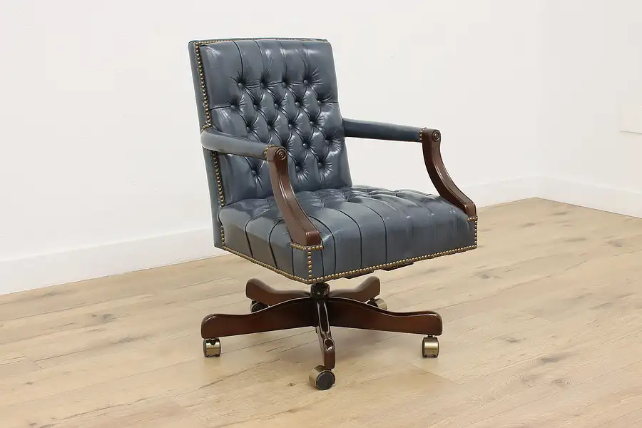 Main image of Georgian Design Vintage Swivel Office Library Leather Chair