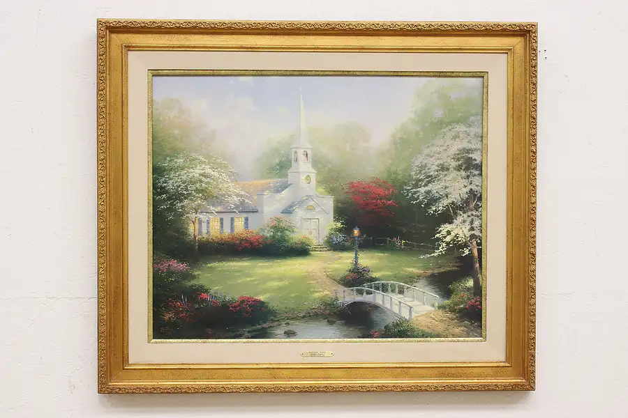 Main image of Hometown Chapel Vintage Original Lithograph, Kinkade 39.5"