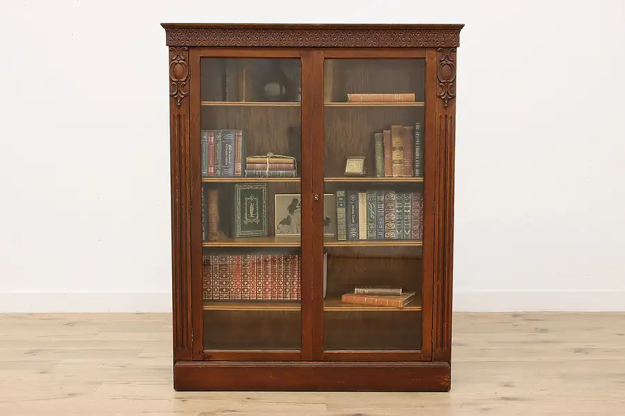 Main image of Victorian Antique Carved Oak Office or Library Bookcase