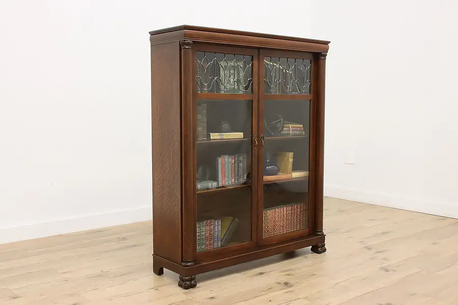 Main image of Victorian Antique Leaded Glass Bookcase or Display Cabinet