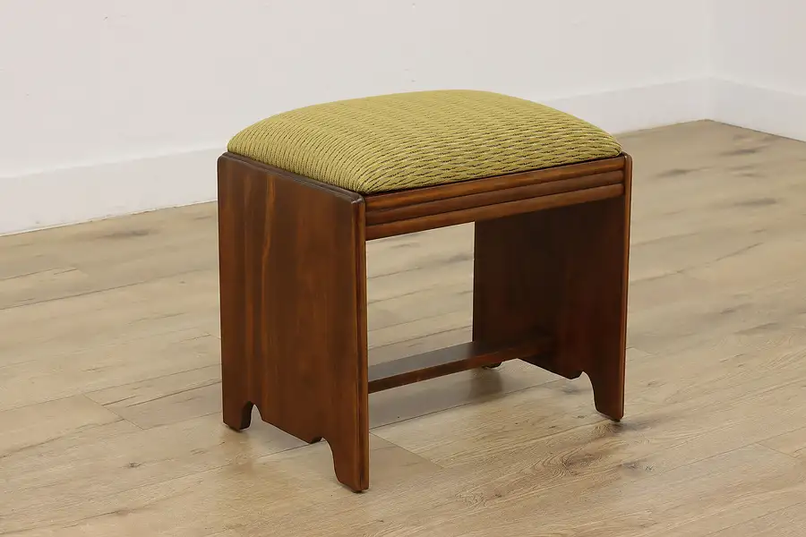 Main image of Art Deco Vintage Poplar Vanity Bench or Stool, New Fabric