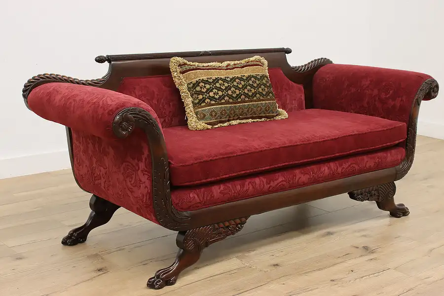 Main image of Empire Antique Carved Mahogany Sofa or Couch, Paw Feet