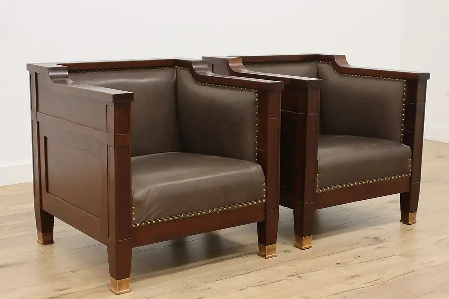 Main image of Pair of Antique Walnut Office Library Club or Cube Chairs