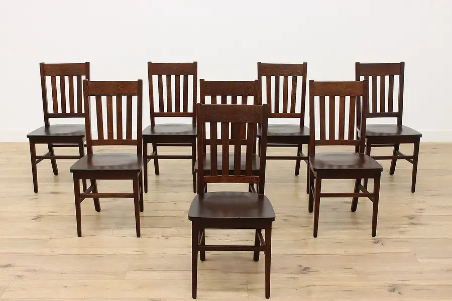 Main image of Set of 8 Antique Craftsman Oak Dining or Game Chairs