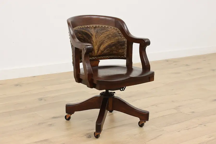 Main image of Swivel Office or Library Antique Oak Desk Chair, Milwaukee