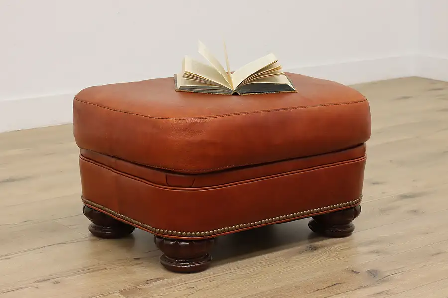 Main image of Traditional Vintage Leather Ottoman, Bradington Young