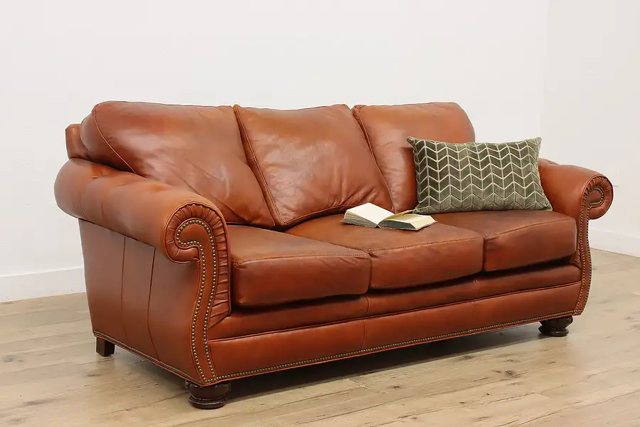 Main image of Traditional Vintage Leather Sofa or Couch, Bradington Young