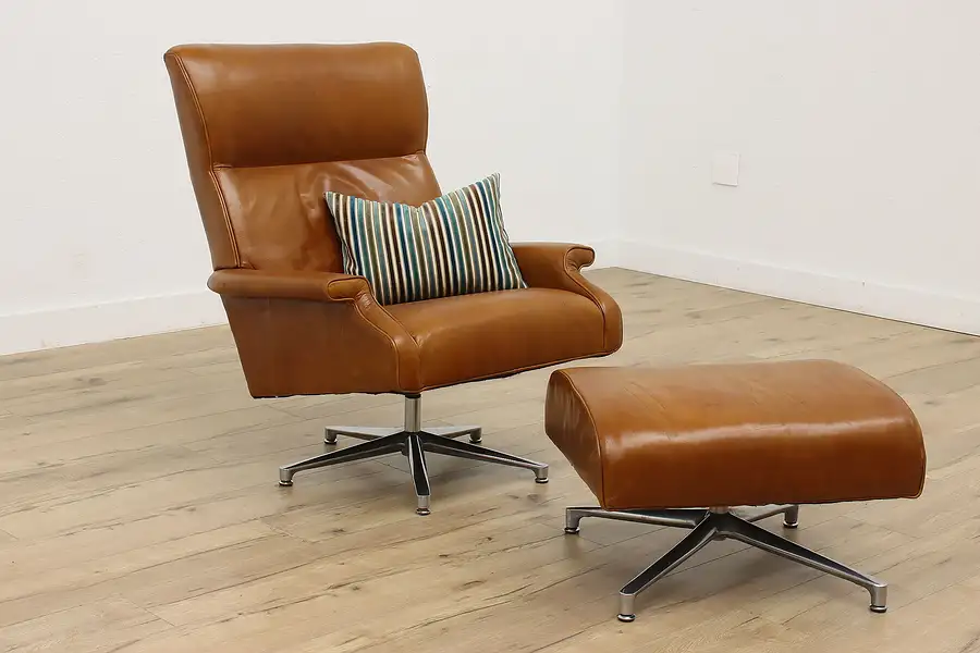 Main image of Midcentury Modern Vintage Leather Lounge Chair & Ottoman