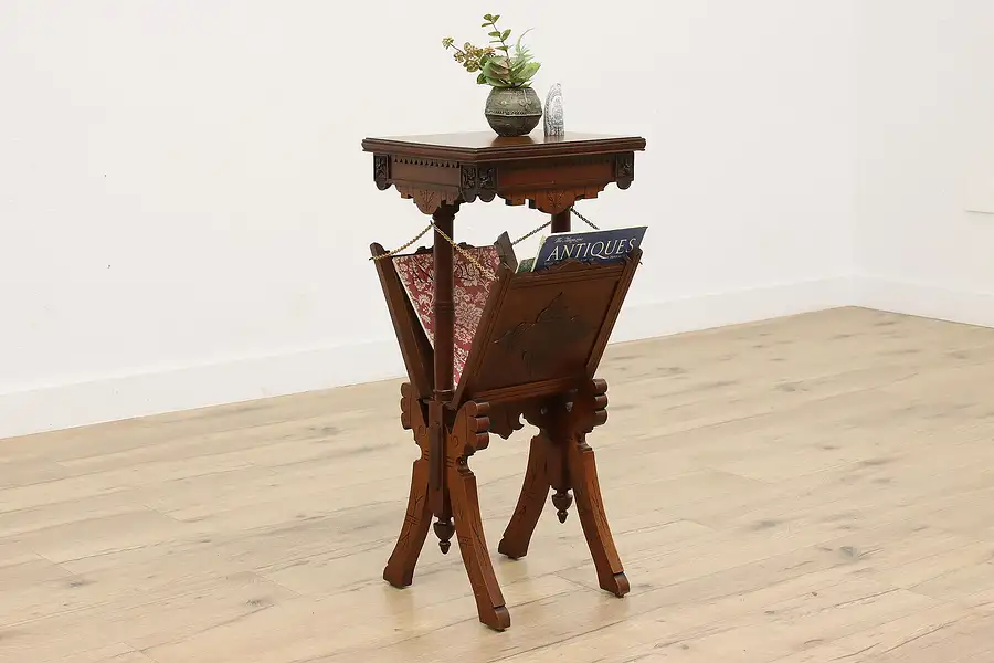 Main image of Victorian Eastlake Antique Carved Magazine Rack, Music Caddy