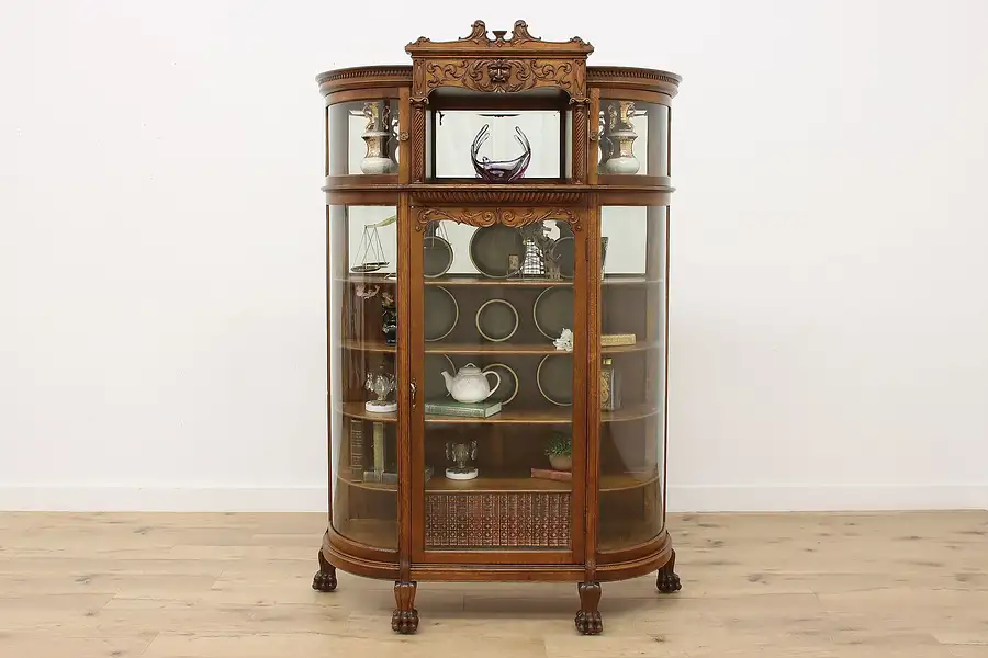 Main image of Victorian Antique Display Cabinet or Curio, Carved Paw Feet