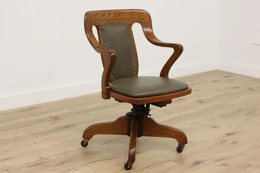 Main image of Victorian Antique Swivel Office Library Desk Chair, Leather