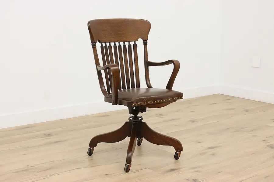 Main image of Victorian Antique Office or Library Swivel Desk Chair Signed