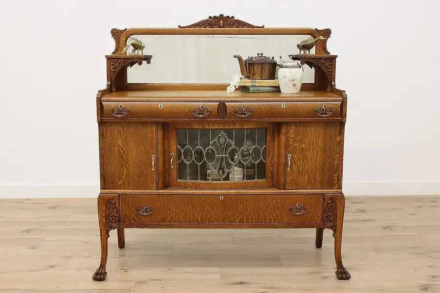 Main image of Victorian Antique Carved Oak Sideboard Bar Cabinet, Revell