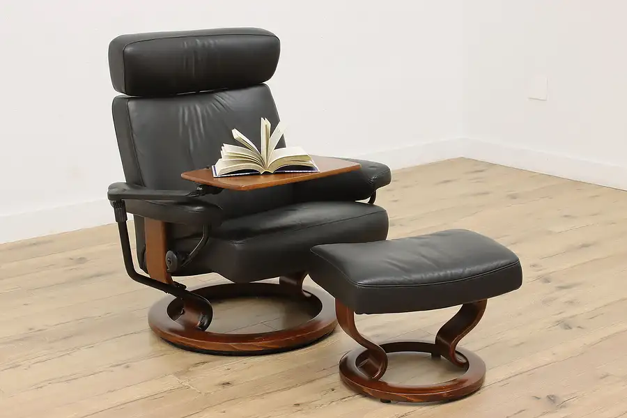 Main image of Leather Vintage Recliner & Ottoman, Lap Desk, Stressless