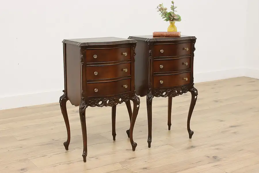 Main image of Pair of French Design Antique Carved Nightstands End Tables