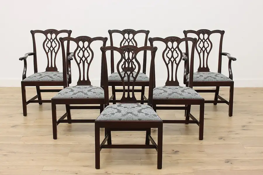 Main image of Set 6 Stickley Georgian Design Carved Mahogany Dining Chairs