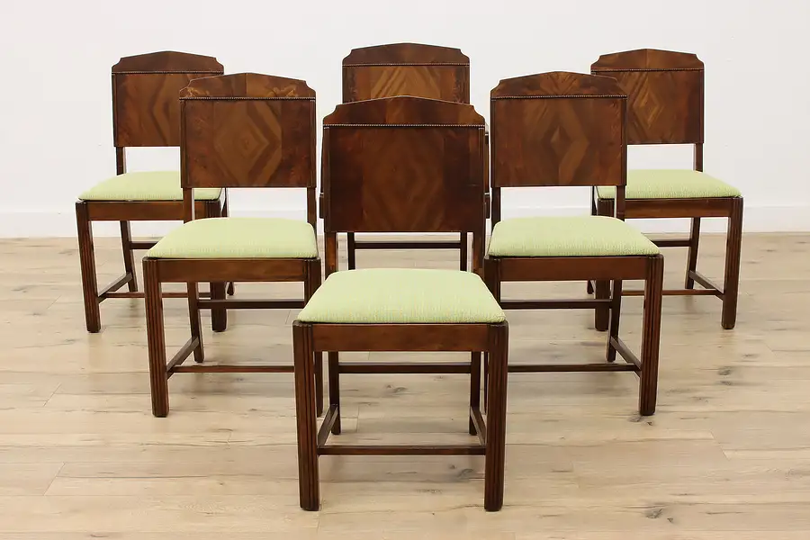 Main image of Set of 6 Art Deco Vintage Dining or Game Chairs, New Fabric