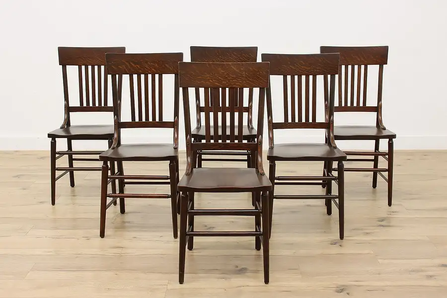 Main image of Set of 6 Arts & Crafts Antique Grained Birch Dining Chairs