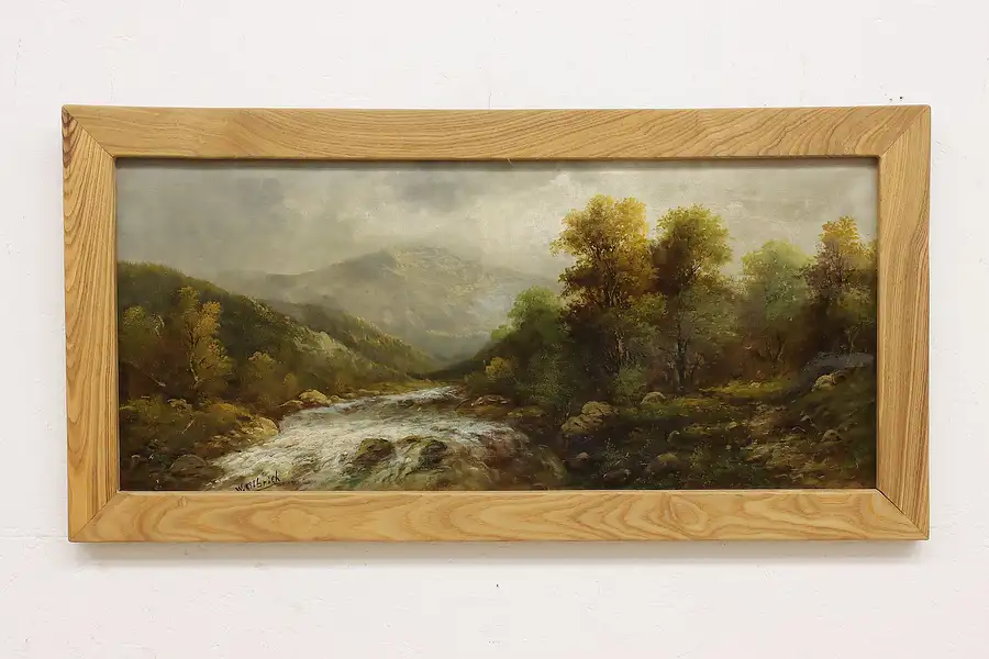 Main image of Forest River Landscape Antique Oil Painting, Olbrich 44"