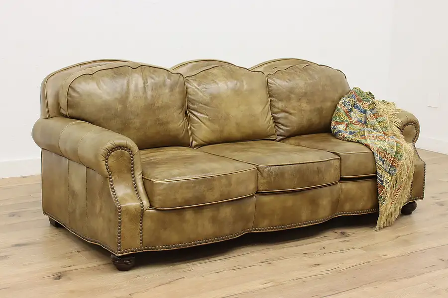 Main image of McKinley Vintage Traditional Tan Leather Sofa or Couch