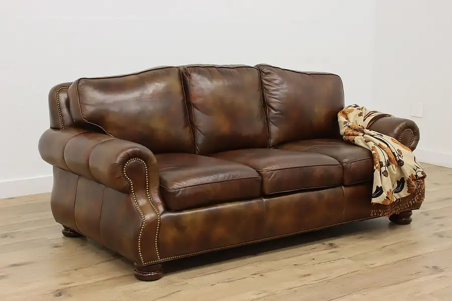 Main image of Traditional Vintage Leather Sofa or Couch, Hancock & Moore