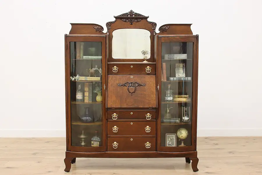 Main image of Victorian Antique Office Library Secretary Desk & Bookcase