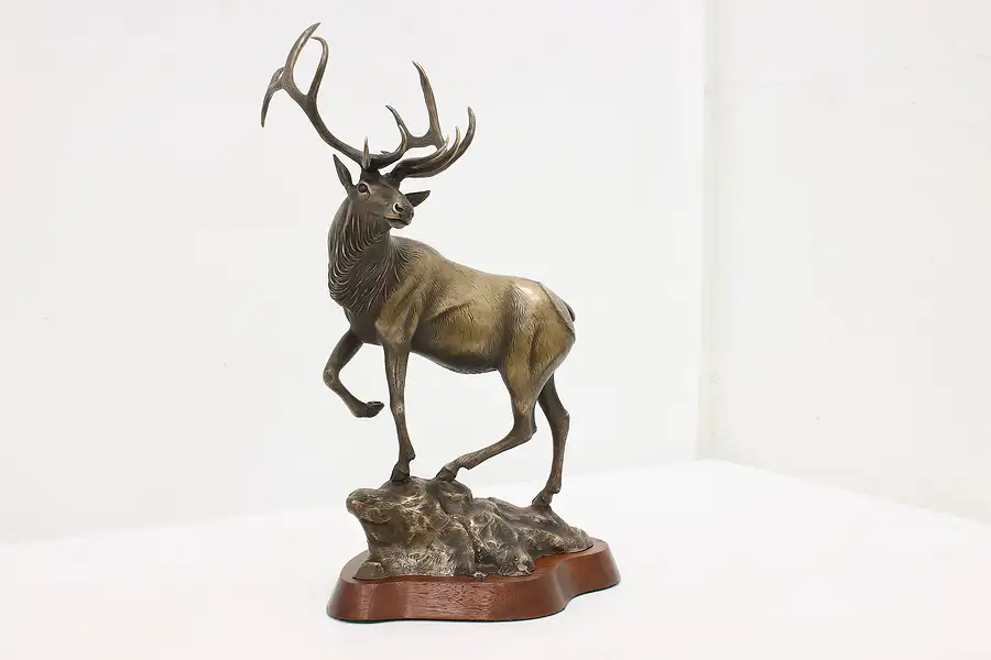 Main image of Bronze Elk Vintage Sculpture on Mahogany Base, Slancik