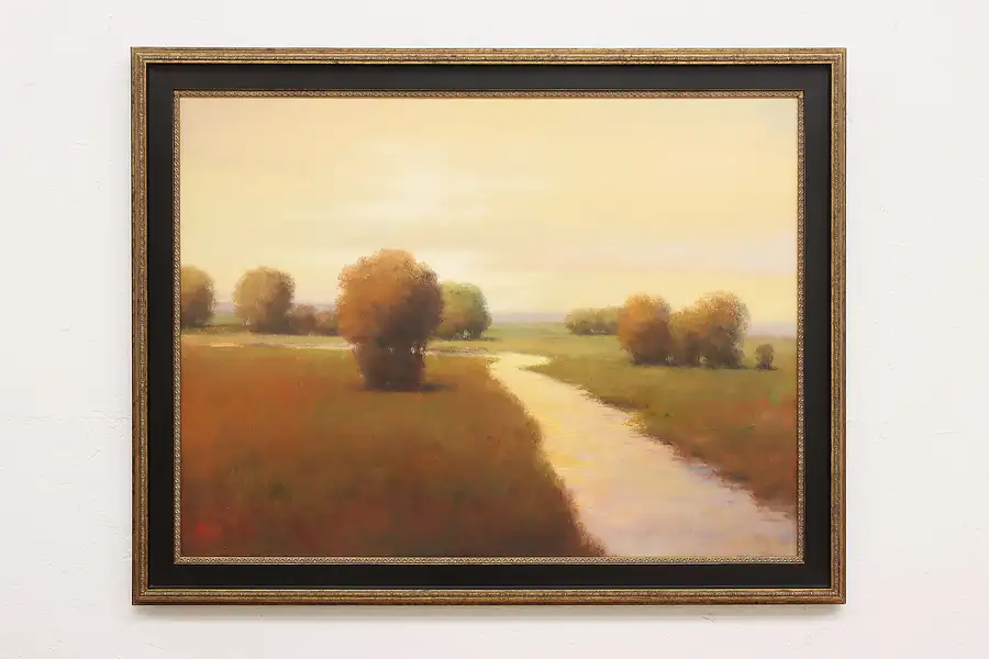 Main image of River Landscape Vintage Original Oil Painting, AB 46"