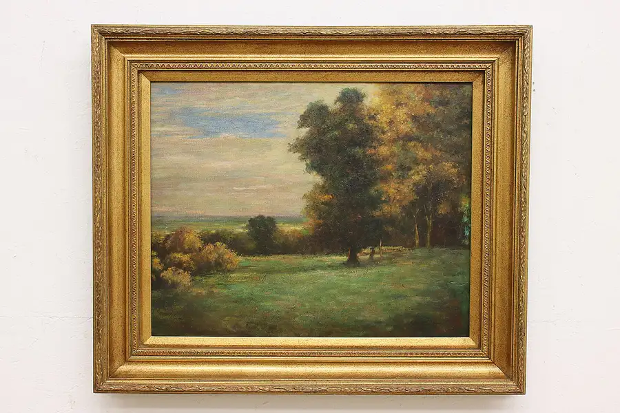 Main image of Autumn Landscape Vintage Original Oil Painting, Signed 39.5"