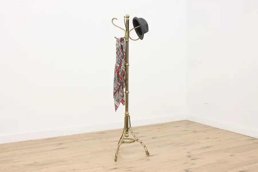 Main image of Traditional Design Vintage Brass Hall Coat Stand, Swivel Top