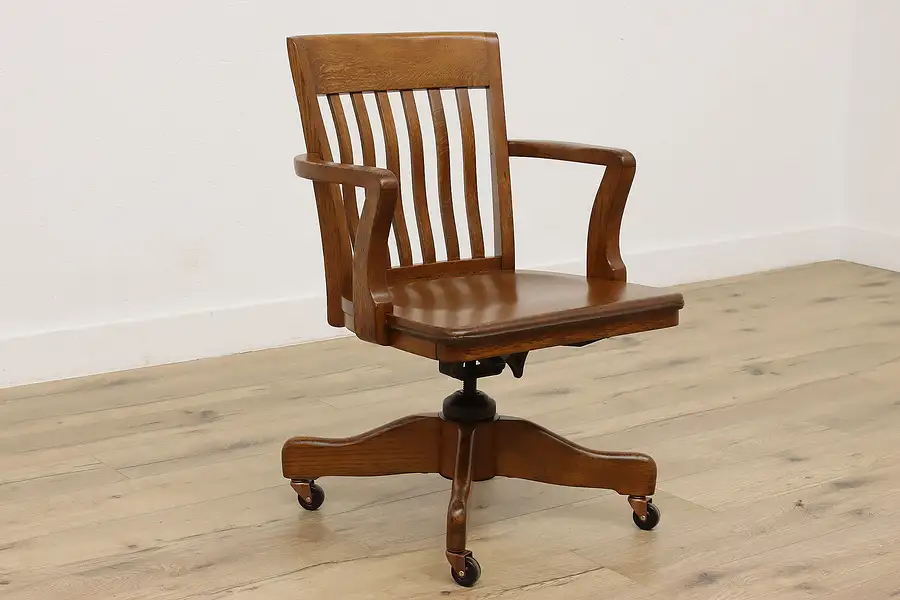 Main image of Kendrick Antique Oak Office or Library Swivel Desk Chair