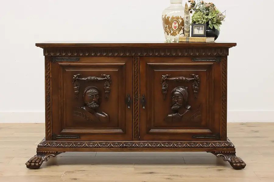 Main image of Renaissance Design Antique Carved Knights Cabinet TV Console