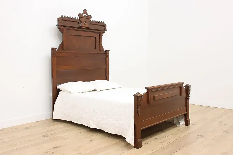 Main image of Victorian Eastlake Antique Carved Walnut Full Size Bed