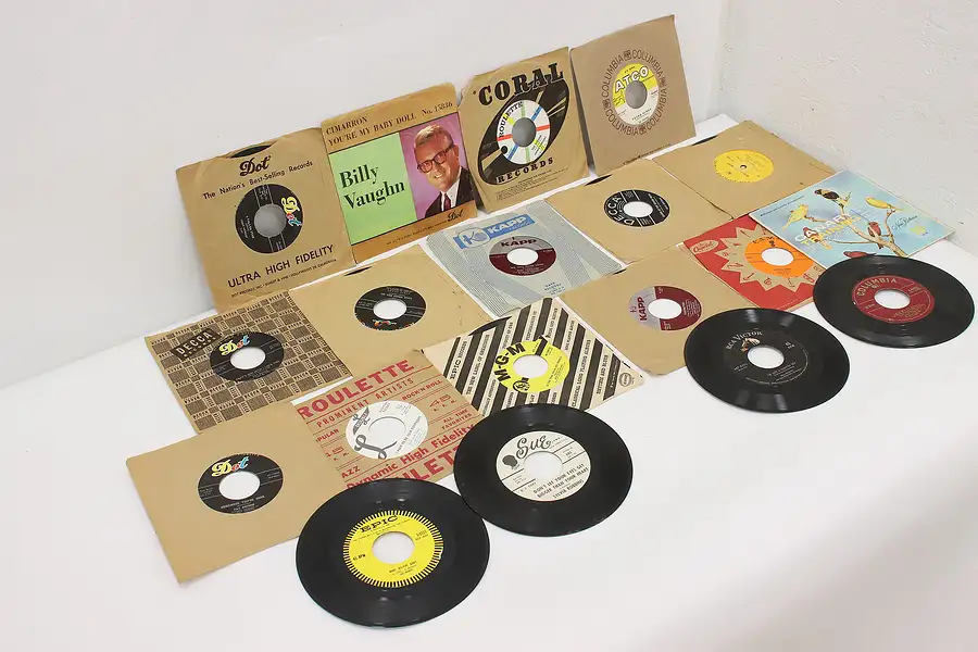 Main image of Set of 19 Vintage 45 Rpm Records w/ Sleeves