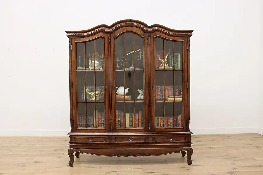 Main image of Country French Vintage Carved Teak Display Cabinet Bookcase