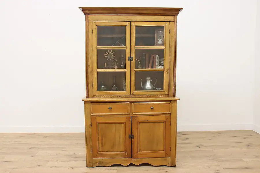 Main image of Farmhouse Antique Pine Kitchen Cabinet or Pantry Cupboard