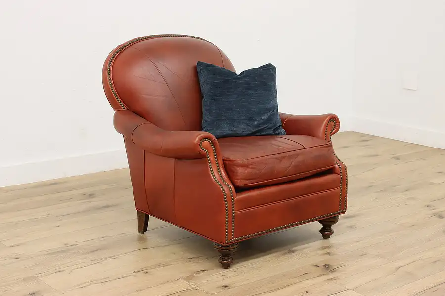 Main image of Red Leather Vintage Traditional Office or Library Chair Hugo