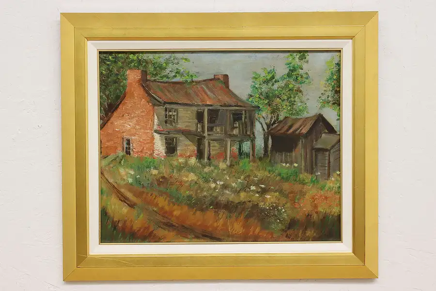 Main image of Spring Farmhouse Vintage Original Oil Painting Signed 25.5"