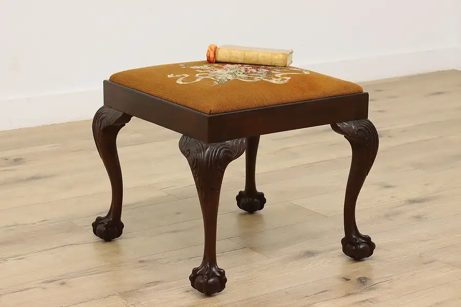 Main image of Georgian Design Antique Mahogany & Needlepoint Footstool