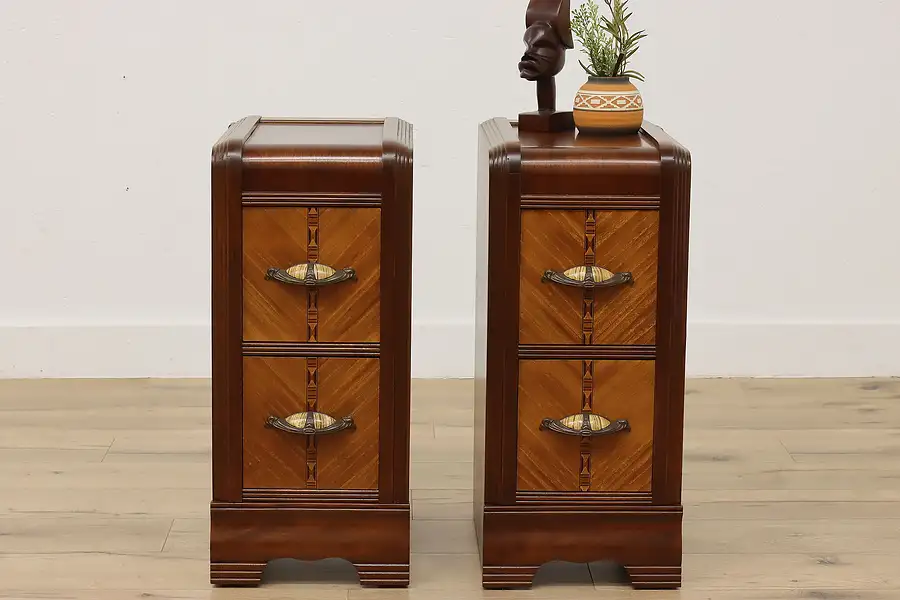 Main image of Pair of Art Deco Vintage Waterfall Nightstands or End Tables