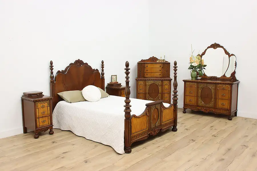 Main image of Tudor Antique 5pc Bedroom Set Full or Queen Size Bed, Albert