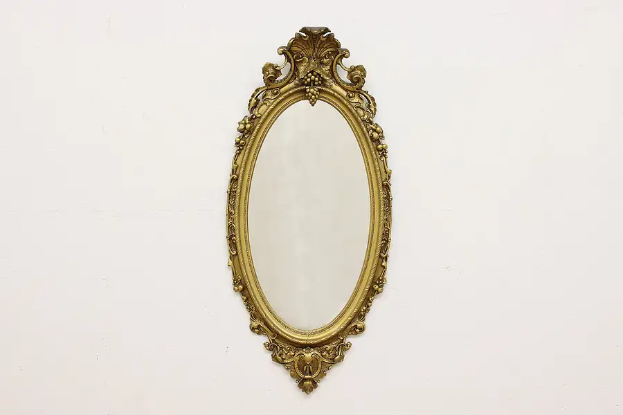 Main image of Victorian Antique Carved Grapes Boudoir or Hall Wall Mirror