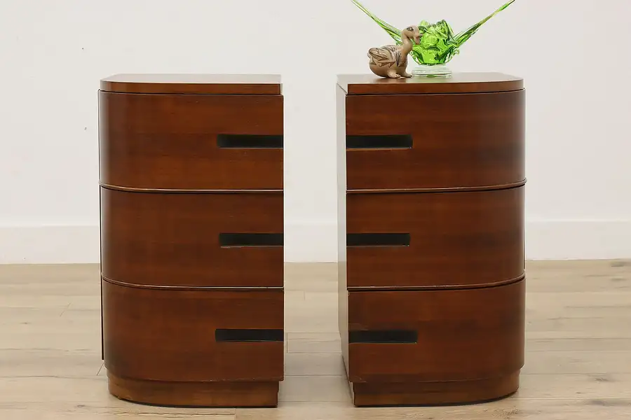 Main image of Pair Midcentury Modern Vintage Walnut & Cherry Nightstands