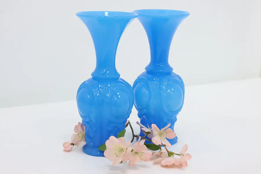 Main image of Pair of Traditional Vintage Blue Bristol Glass Flower Vases