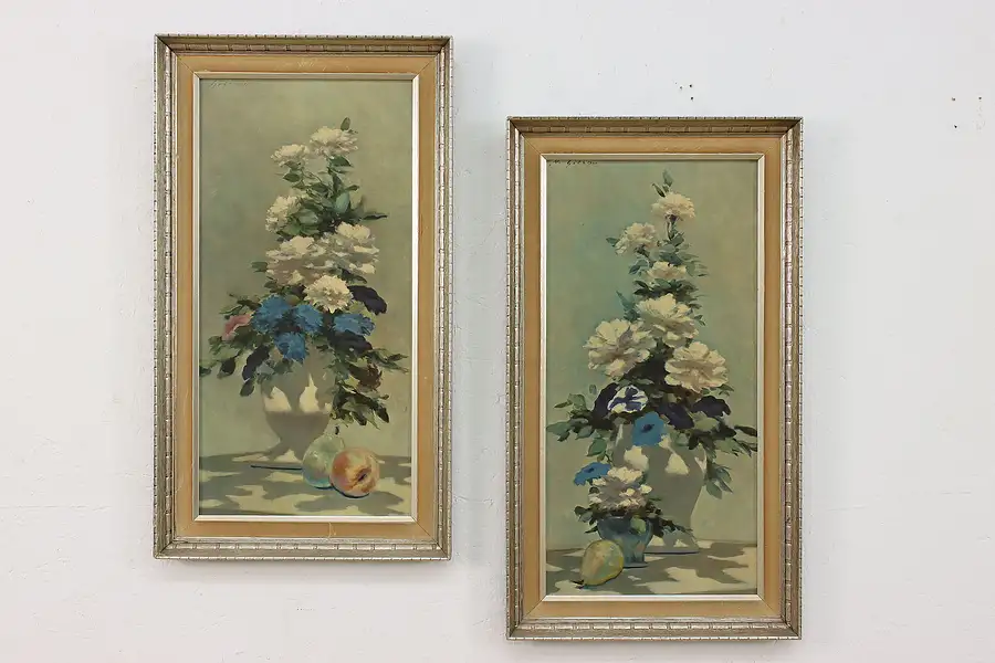 Main image of Pair of Vintage Floral Still Life Prints, Signed 28"