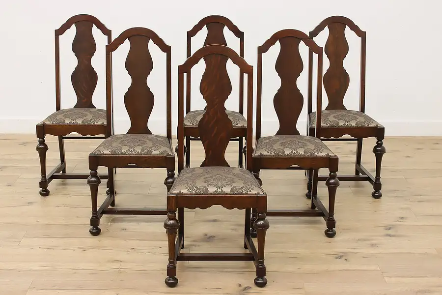 Main image of Set of 6 Tudor Design Antique Carved Dining or Game Chairs